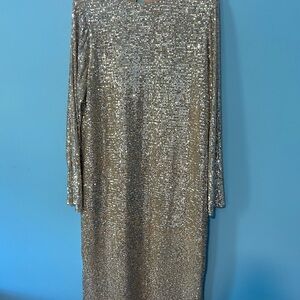 Show Me Your MuMu Metallic Silver Sequin Long Sleeve Dress